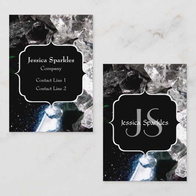 Tarjeta De Visita Cristales blancos en monograma del espacio exterio (Anverso / Reverso)