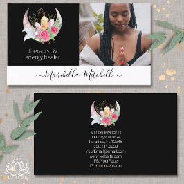 Tarjeta De Visita Cristales de Boho Moon Feathers Flores Feathers Fo
