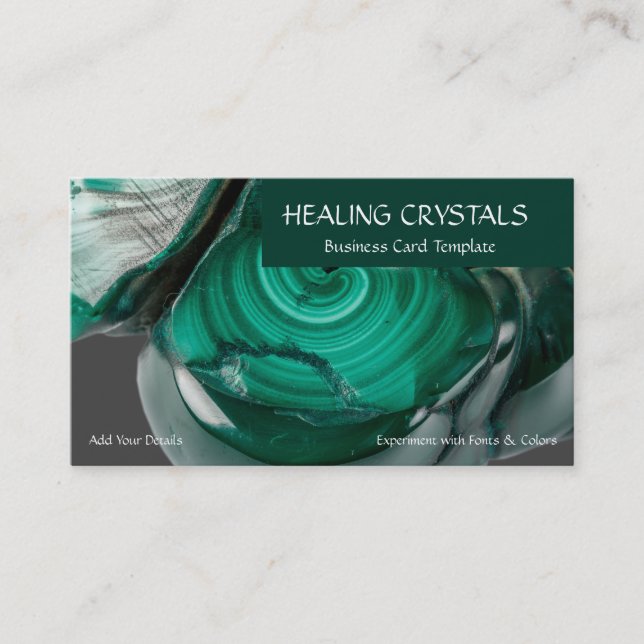 Tarjeta De Visita Cristales de curación de minerales de malachita ve (Anverso)