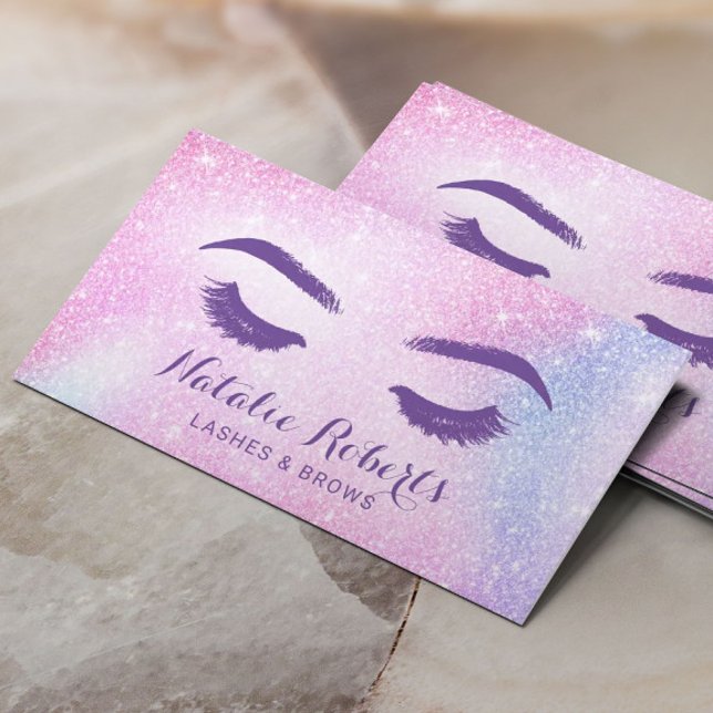 Tarjeta De Visita Cristales Eyelash Makeup Artista Ombre Rosa Salon (Subido por el creador)