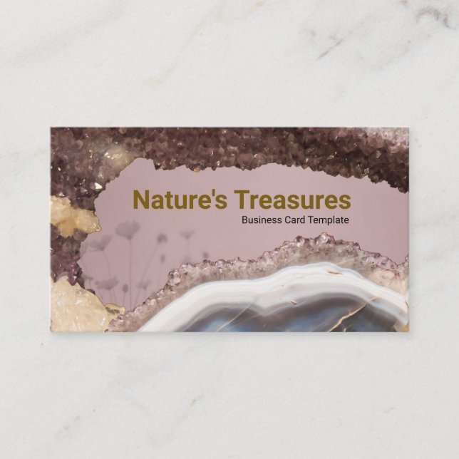 Tarjeta De Visita Cristales rosados de la amatista de Geode de la (Anverso)