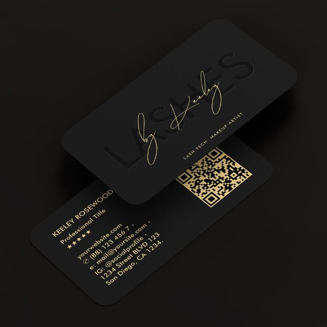 Tarjeta De Visita Critican a un artista de maquillaje técnico negro  (Lashes Makeup Artist Technician Black Modern Business Card
)