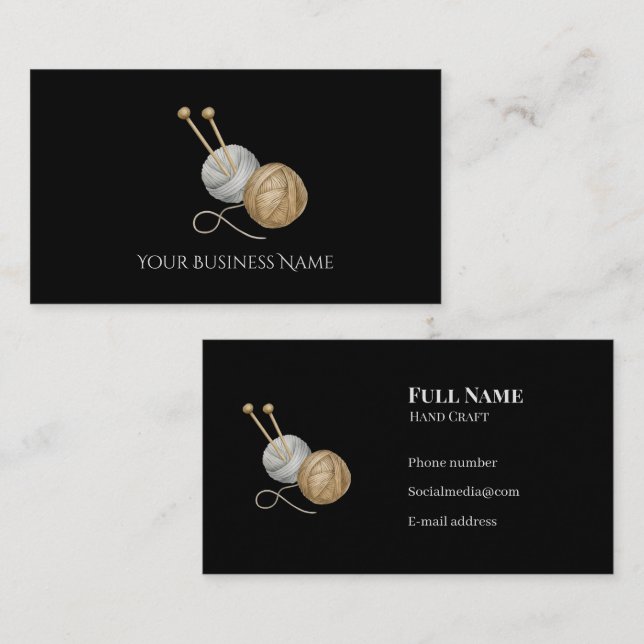 Tarjeta De Visita Crochet Business Card with Yarn Balls & Needles (Anverso / Reverso)