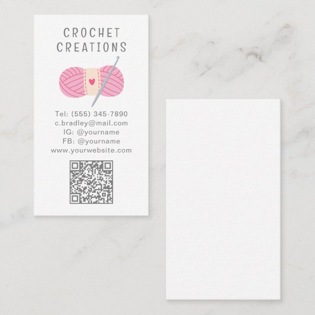 Tarjeta De Visita Crochet de código QR simple y moderno (Anverso / Reverso)