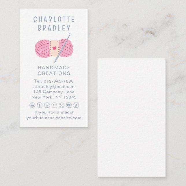 Tarjeta De Visita Crochet moderno simple hecho a mano (Anverso / Reverso)