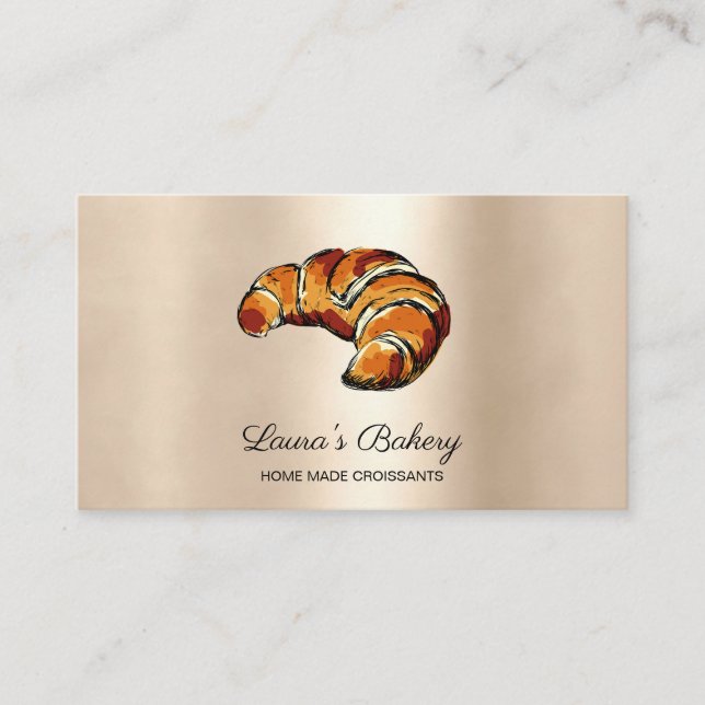 Tarjeta De Visita Croissants Home Bakery Rustic Vintage (Anverso)