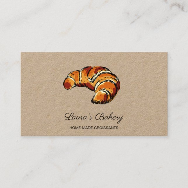 Tarjeta De Visita Croissants Home Bakery Rustic Vintage (Anverso)
