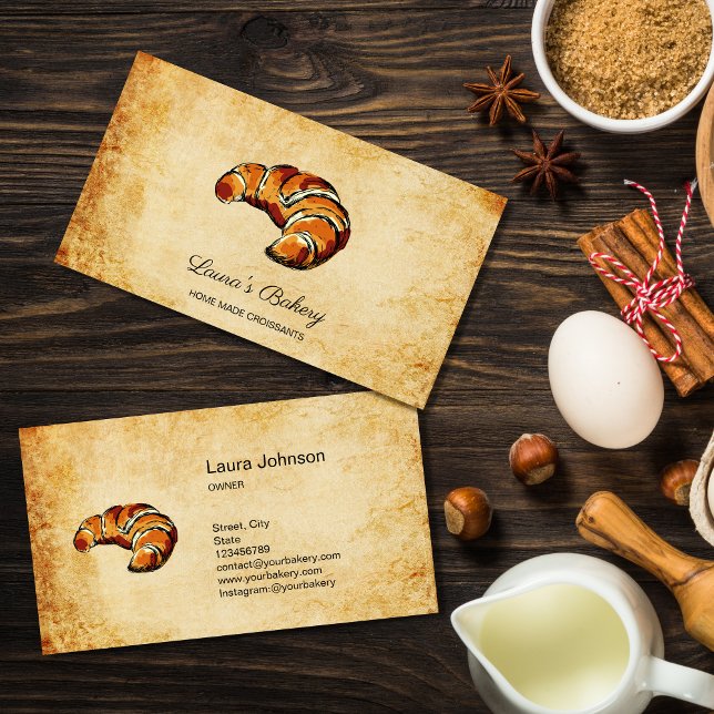 Tarjeta De Visita Croissants Home Bakery Rustic Vintage (Subido por el creador)