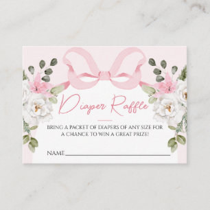 Tarjeta De Visita Croquette Pink Baby Shower Bow Diaper Raffle Card