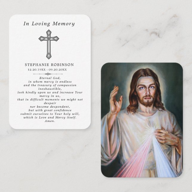 Tarjeta De Visita Cross Divine Mercy Jesus Funeral Prayer Card (Anverso / Reverso)