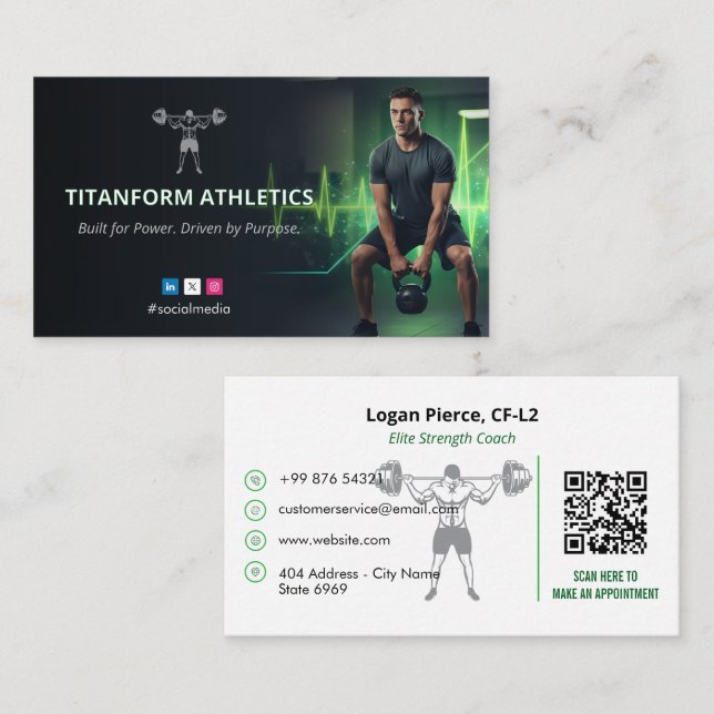 Tarjeta De Visita CrossFit Coach Business | Modern Power Green (Anverso / Reverso)