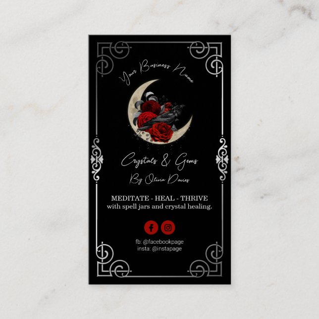 Tarjeta De Visita Crow On The Moon Black Business Card (Anverso)