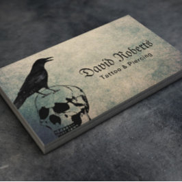 Tarjeta De Visita Crow y cráneo vintage de tatuaje y Piercing