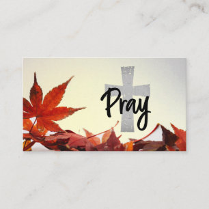 Tarjeta De Visita Cruz cristiana gris, hojas rojas otoñales