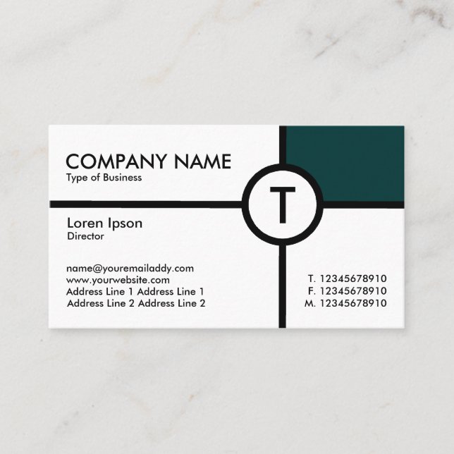 Tarjeta De Visita Cruz de círculo monograma (verde oscuro) - blanco (Anverso)