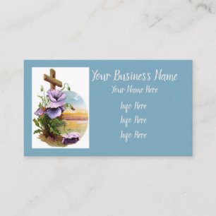 Tarjeta De Visita Cruz de madera con las flores púrpuras