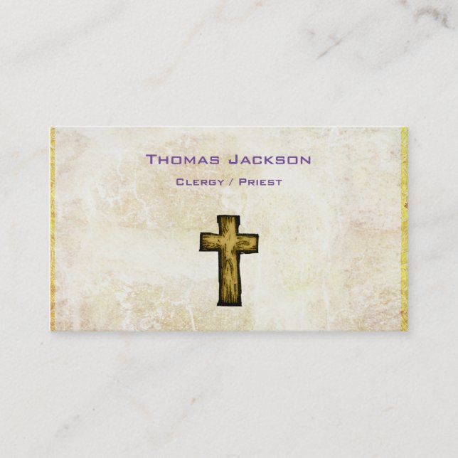Tarjeta De Visita Cruz de madera marrón cristiana religiosa (Anverso)