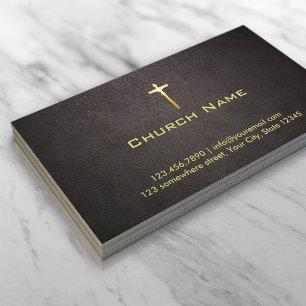Tarjeta De Visita Cruz de Oro de la Iglesia Elegante Cuero Oscuro