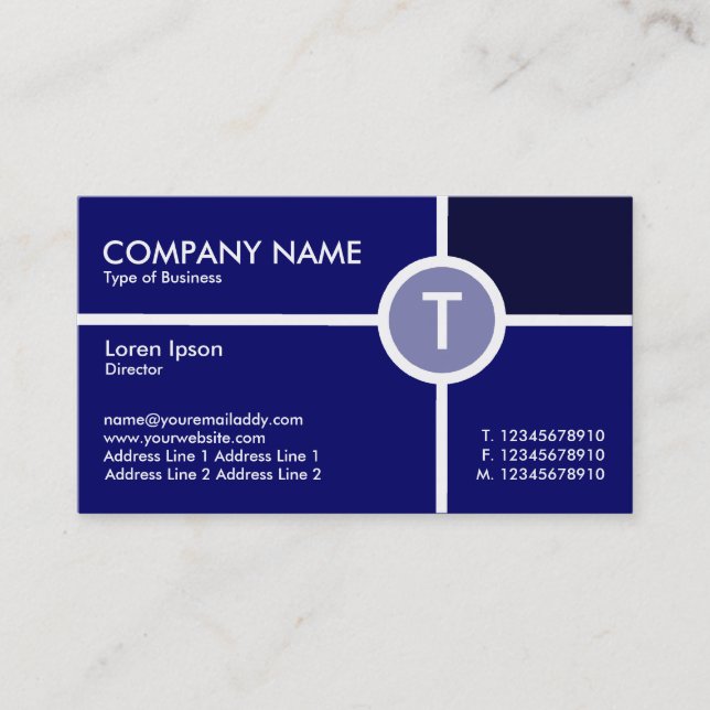 Tarjeta De Visita Cruz del Círculo Monograma - Sombras de azul oscur (Anverso)