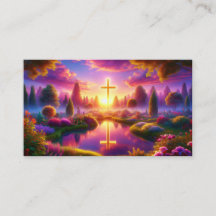 Cruz dorada en un paraíso celestial