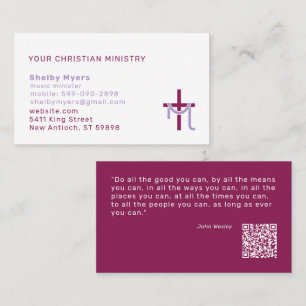 Tarjeta De Visita Cruz moderna con banda púrpura   Fe cristiana