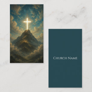 Tarjeta De Visita Cruz Religiosa Celestial en una Cima de Montaña