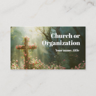 Tarjeta De Visita Cruz religiosa con rosas en el jardín secreto