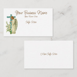 Tarjeta de visita cruzada cristiana con flores azu