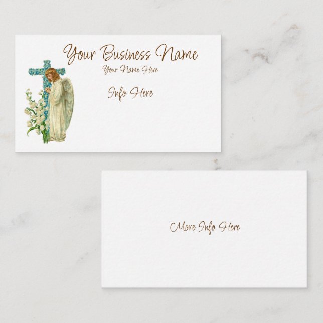 Tarjeta de visita cruzada cristiana con flores azu (Anverso / Reverso)