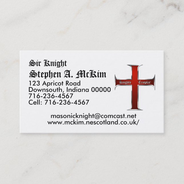 Tarjeta de visita cruzada de Templar (Anverso)