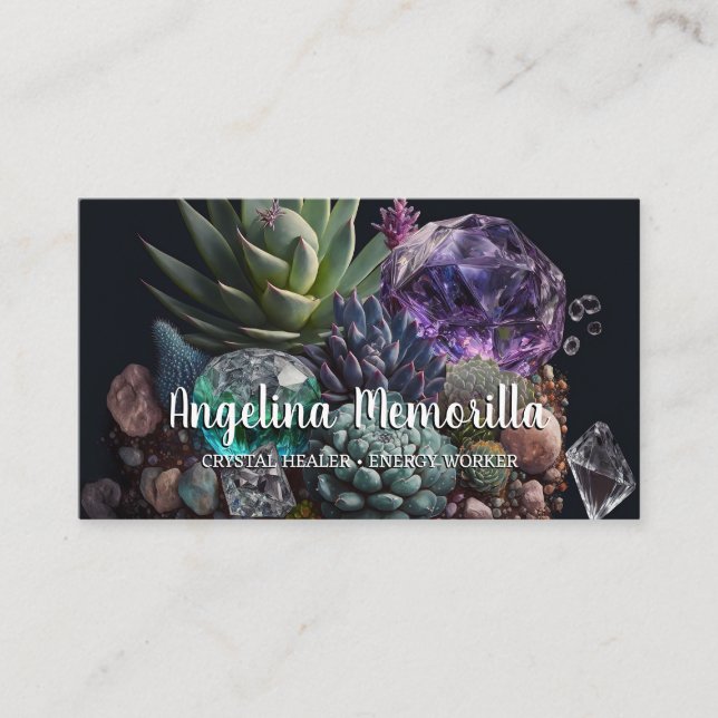 Tarjeta De Visita Crystal Healer Energy Worker suculta cristales (Anverso)