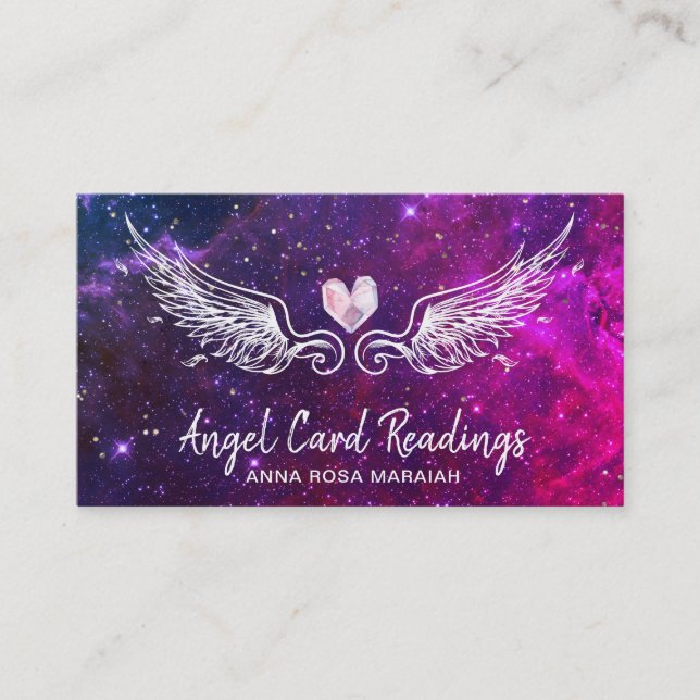 Tarjeta De Visita *~* Crystal Heart Angel Wings Estrellas Cósmicas (Anverso)