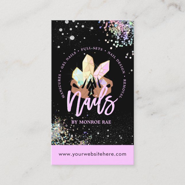 Tarjeta De Visita Crystal Nails Purpurina Holográfico Nail Tech Salo (Anverso)