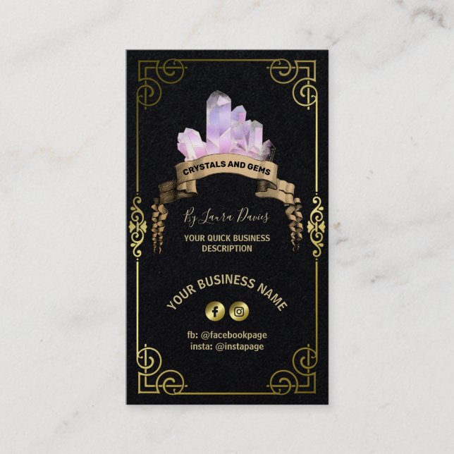 Tarjeta De Visita Crystal Shop Black And Gold Business Card (Anverso)