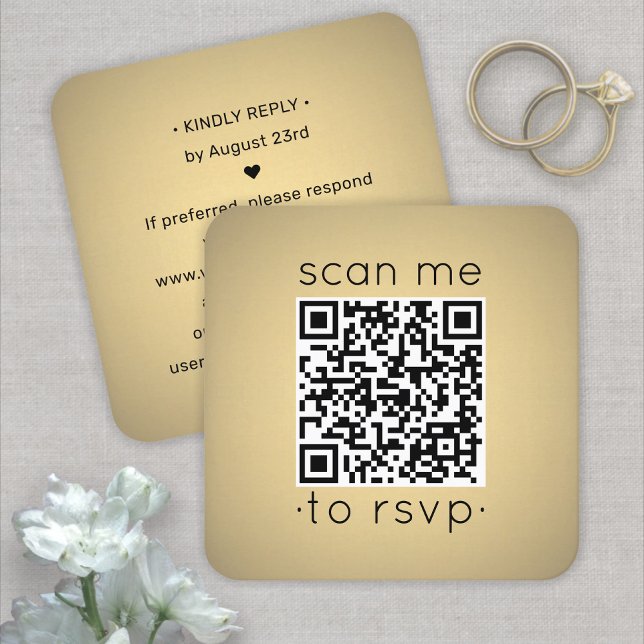 Tarjeta De Visita Cuadrada 100 Envase QR RSVP Boda Relieve metalizado dorado  (Subido por el creador)