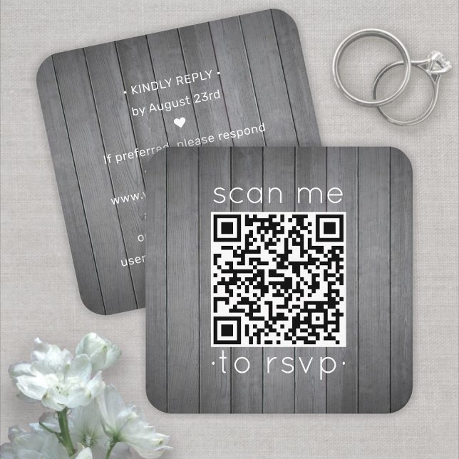Tarjeta De Visita Cuadrada 100 Envase QR RSVP Gray Faux Boda de madera (Subido por el creador)