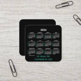 Tarjeta De Visita Cuadrada 2024 Neon 52 Week ISO Calendar by Janz