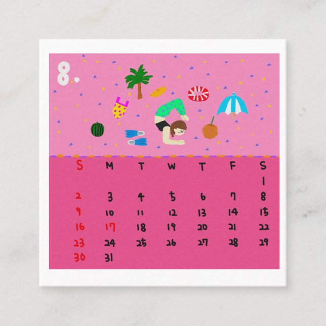Tarjeta De Visita Cuadrada 2026 Cute Cartoon Yoga Poses Calendar, Health  (Anverso)