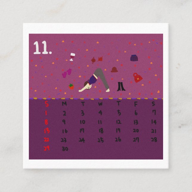 Tarjeta De Visita Cuadrada 2026 Cute Cartoon Yoga Poses Calendar, Health  (Anverso)