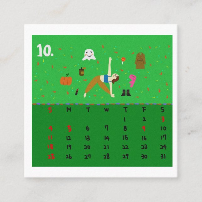 Tarjeta De Visita Cuadrada 2026 Cute Cartoon Yoga Poses Calendar, Health  (Anverso)
