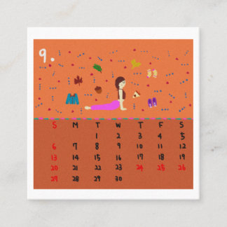 Tarjeta De Visita Cuadrada 2026 Cute Cartoon Yoga Poses Calendar, Health 