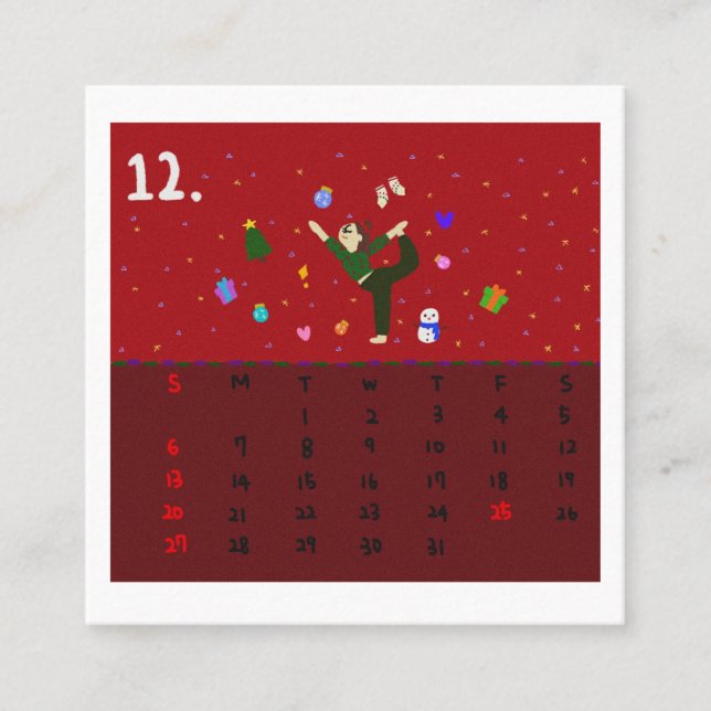 Tarjeta De Visita Cuadrada 2026 Cute Cartoon Yoga Poses Calendar, Health  (Anverso)