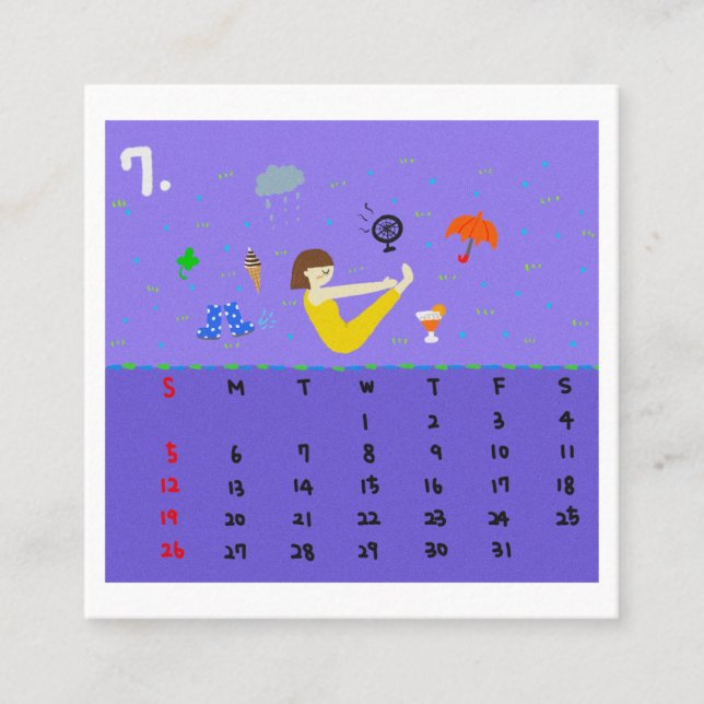 Tarjeta De Visita Cuadrada 2026 Cute Cartoon Yoga Poses Calendar, Health  (Anverso)