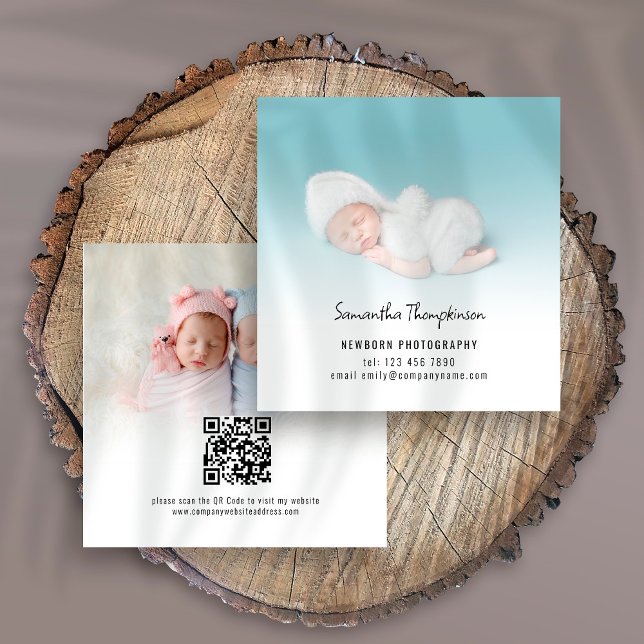 Tarjeta De Visita Cuadrada 2 Fotos QR Code Baby Photographer Square (Subido por el creador)