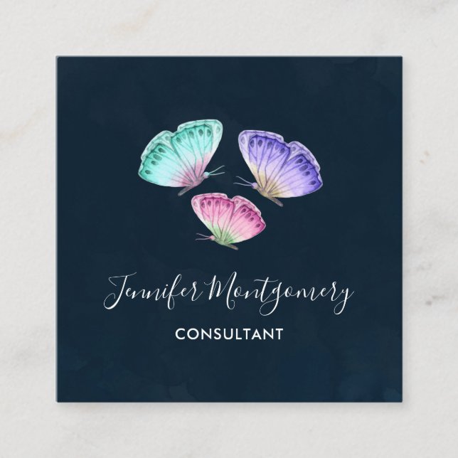 Tarjeta De Visita Cuadrada 3 Mariposas de color pastel cúrcuma (Anverso)