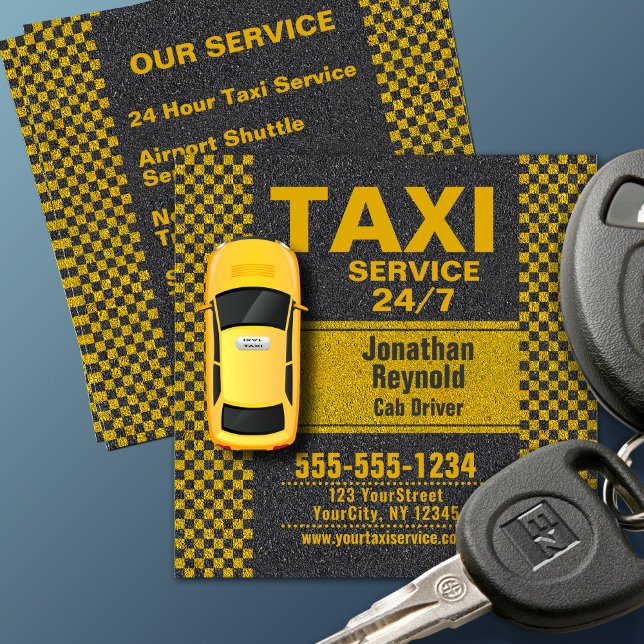 Tarjeta De Visita Cuadrada 3D Yellow Taxi 24/7 Service Cab Driver (Subido por el creador)
