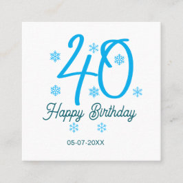 Tarjeta De Visita Cuadrada 40th birthday add name date year blue template