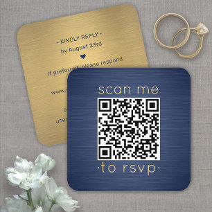 Tarjeta De Visita Cuadrada 50 Paquete de respuesta QR RSVP azul y dorado para