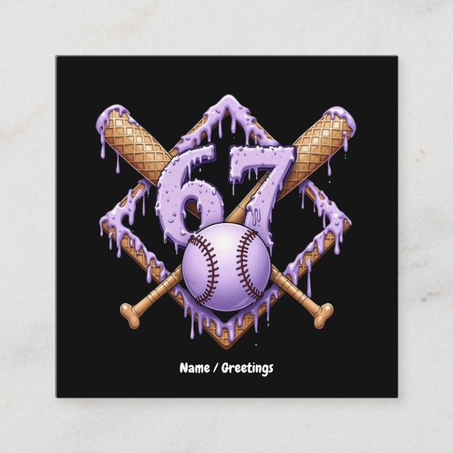Tarjeta De Visita Cuadrada 67 Ice Cream Drip Béisbol Meme Gracioso Retro Spor (Anverso)