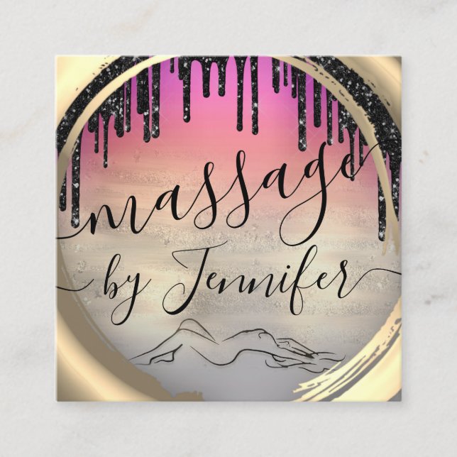 Tarjeta De Visita Cuadrada 6 Punches Masaje Spa Wellness Estudio Oro Rosa (Anverso)